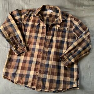 Carhartt Original Fit 2XL Tall Heavy Weight Thick Brown Blue Cream Plaid Flannel